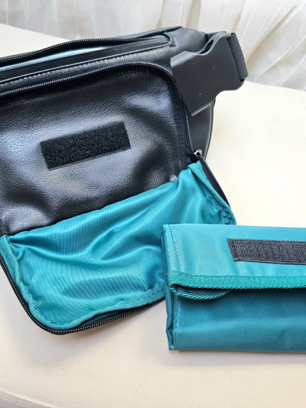 Kibou Vegan Leather Diaper Bag Black Changing Pad Wipes Pocket Belt Bag